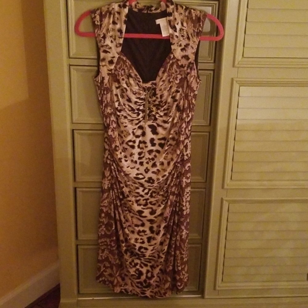 CACHE leopard print fitted dress sz M.